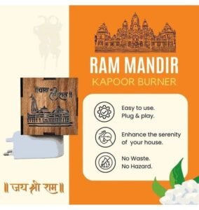 SHABDH Wooden Ram Ayodhya Mandir 3-in-1 Incense Holder | Electric Fragrance Lamp & Night Lamp | Kapoor Dani for Home, Office & Living Room. 2 Ram Ayodhya Mandir 2